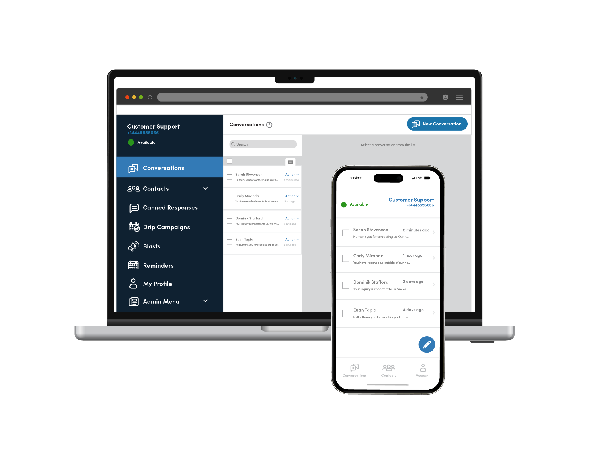 Business messaging shown on a laptop and mobile phone