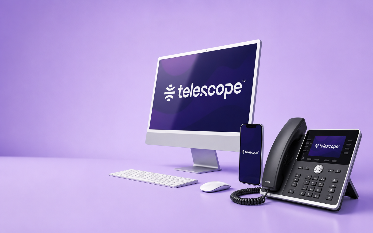 Telescope business communications across a desktop computer, mobile phone, and desk phone